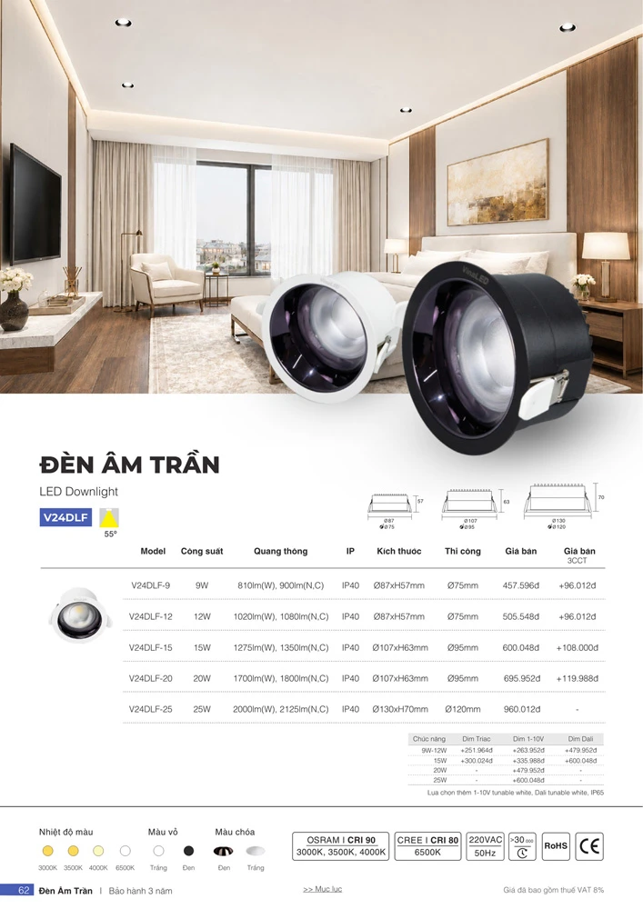 đèn led downlight âm trần chiếu điểm V24DLF Vinaled