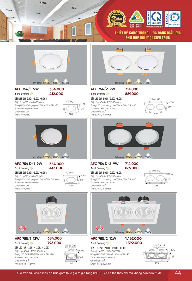 Đèn led âm trần chiếu điểm Anfaco Lighting
