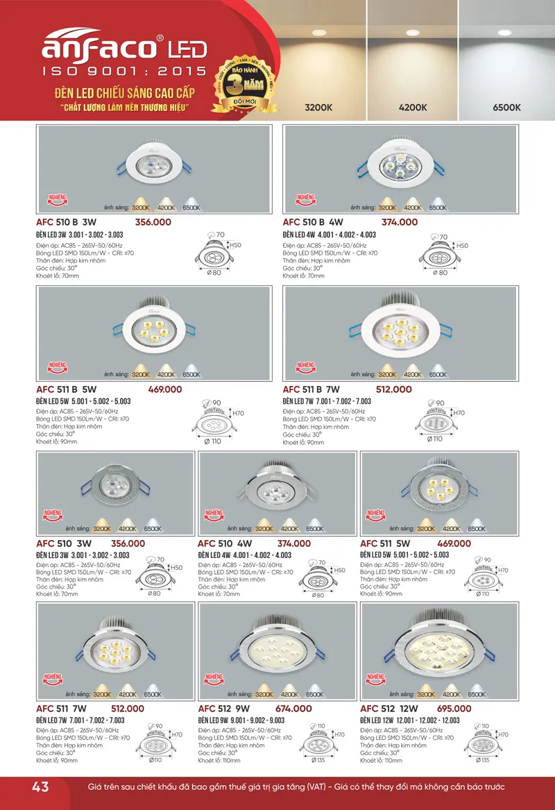Đèn led âm trần chiếu điểm Anfaco Lighting