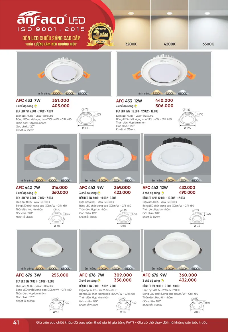 Đèn led âm trần downlight Anfaco Lighting