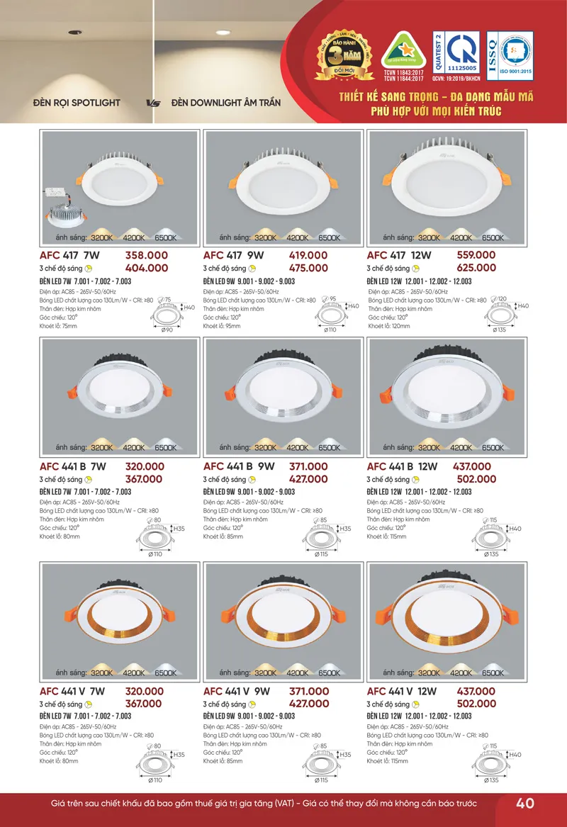 Đèn led âm trần downlight Anfaco Lighting