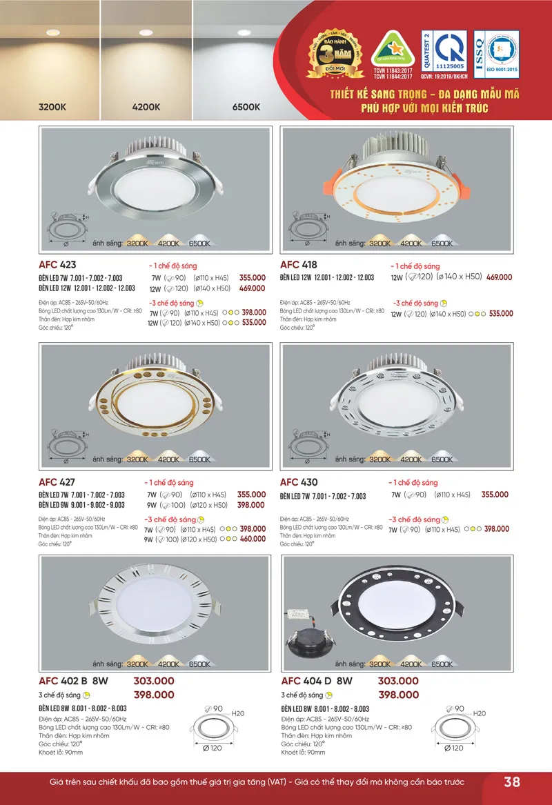 Đèn led âm trần downlight Anfaco Lighting