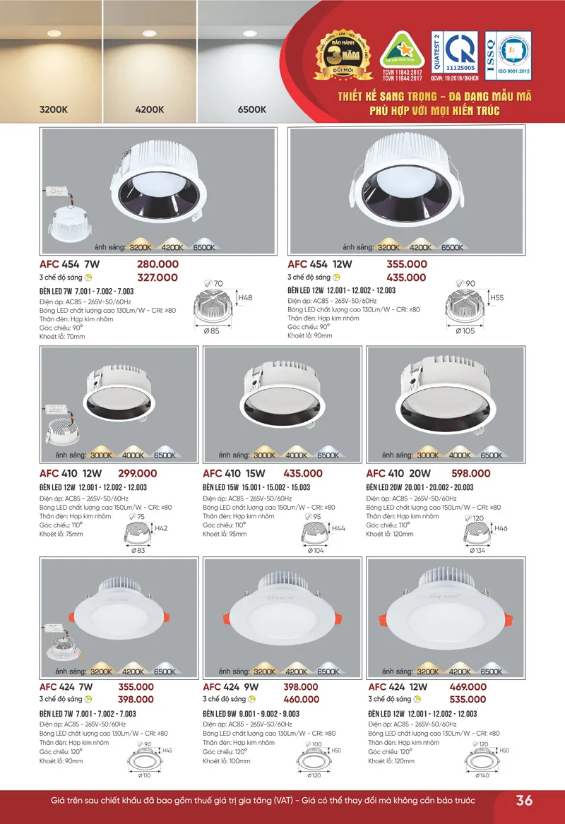 Đèn led âm trần downlight Anfaco Lighting