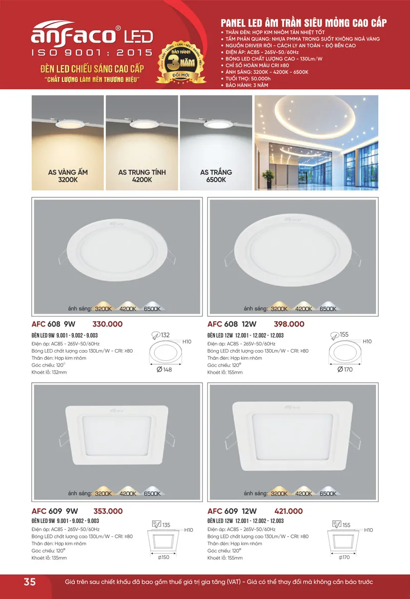 Đèn led Panel âm trần Anfaco Lighting