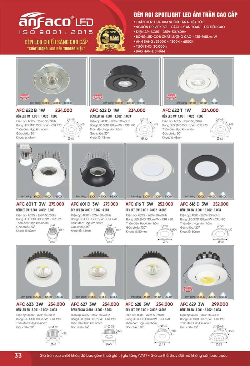Đèn spotlight âm trần Anfaco Lighting