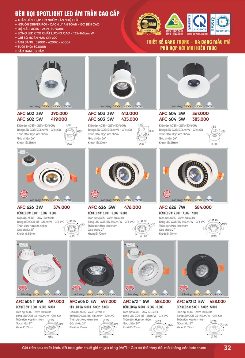 Đèn spotlight âm trần Anfaco Lighting