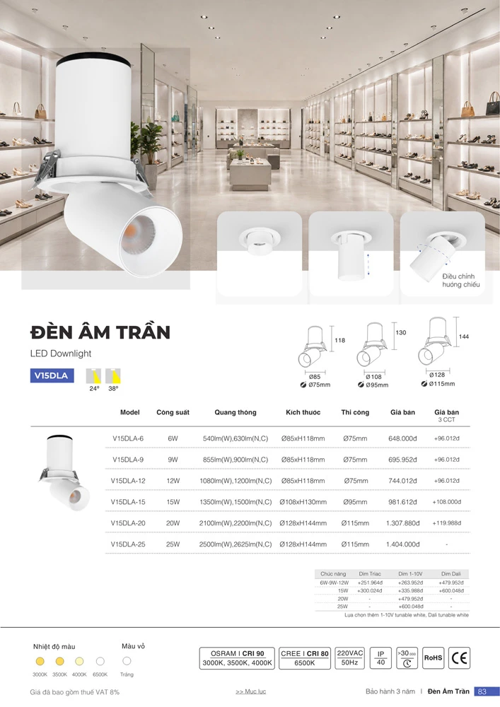 Đèn âm trần chiểu điểm spotlight V15DLA Vinaled