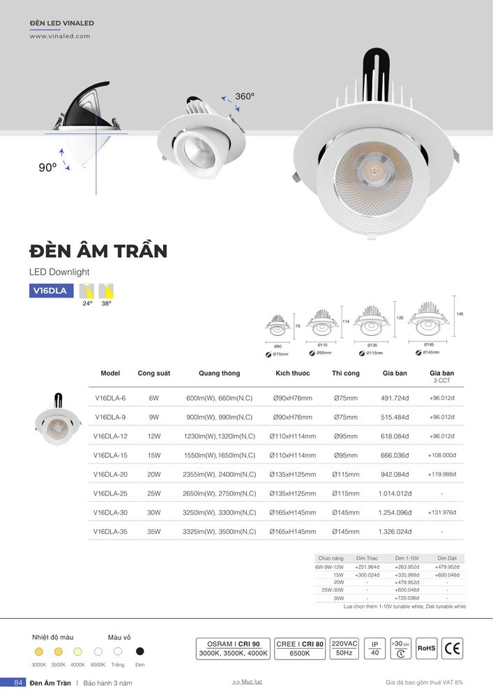 Đèn chiếu điểm spotlight V16DLA Vinaled