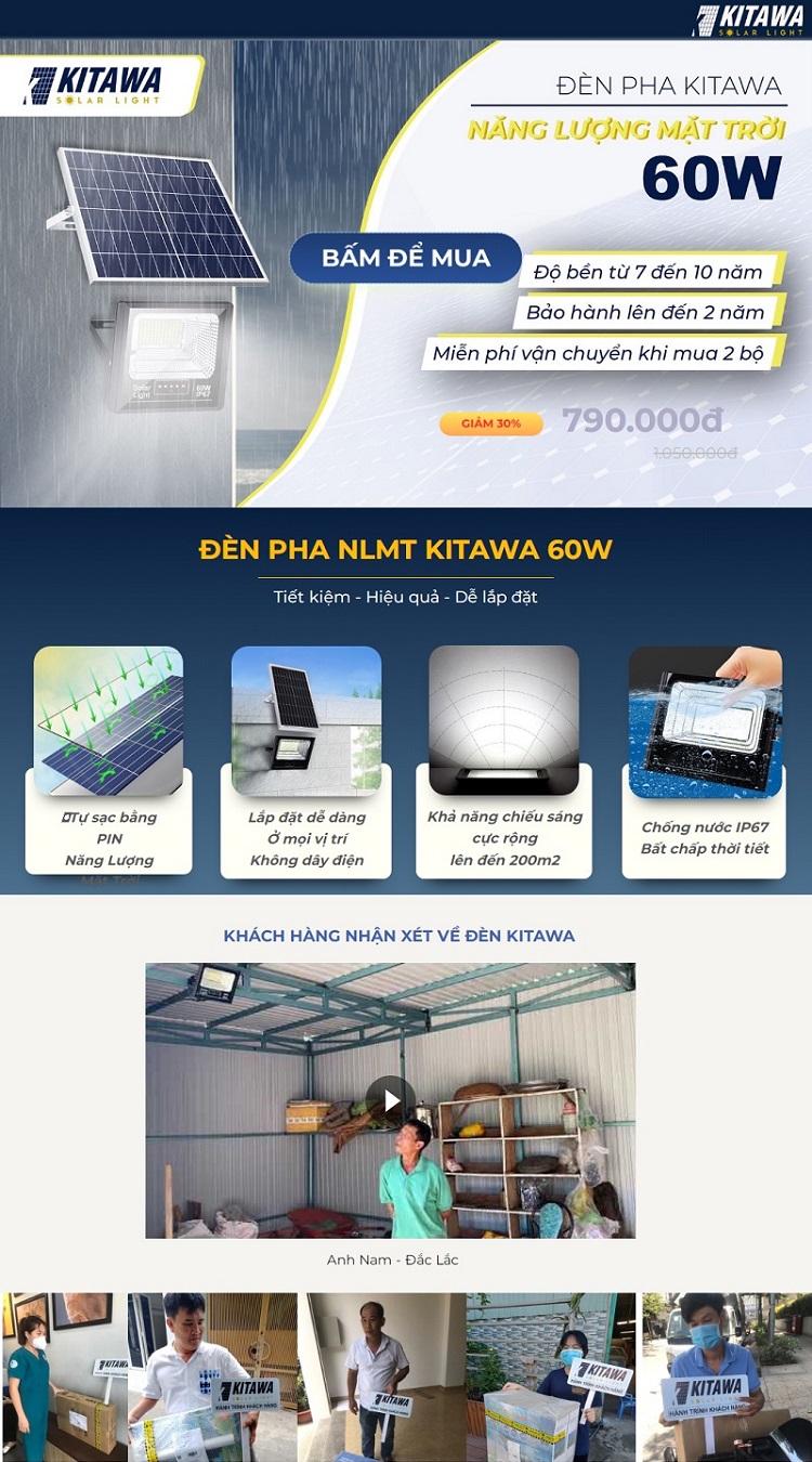 Đèn Pha Năng Lượng Mặt Trời 60W Kitawa DP160