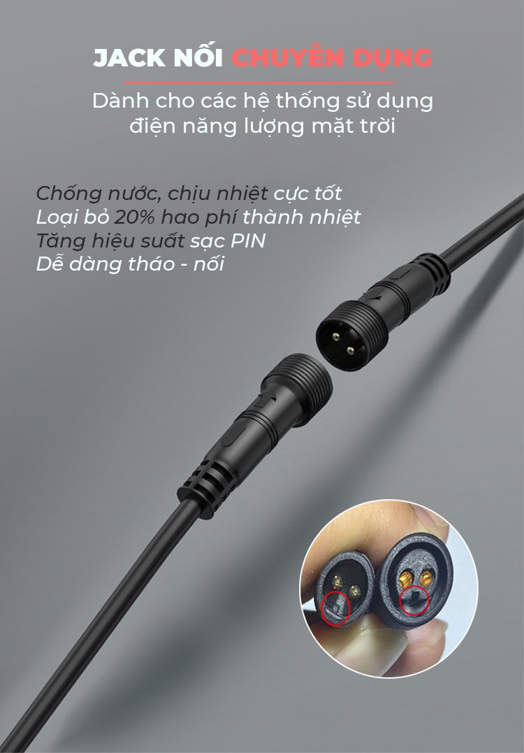 Đèn Pha Năng Lượng Mặt Trời 60W Kitawa DP160 - giác cắm