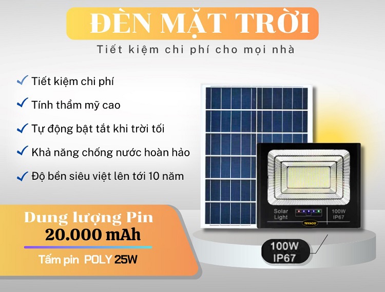 Đèn pha năng lượng mặt trời 100W TUVACO