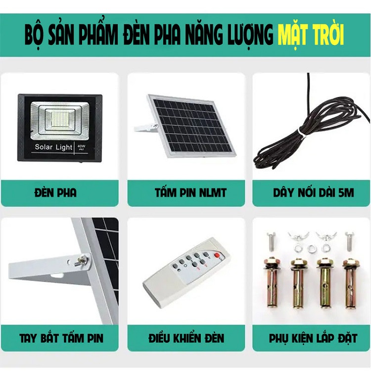 Đèn pha năng lượng mặt trời 100W TUVACO - bộ sản phẩm