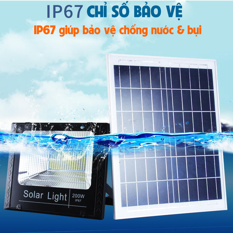 Đèn pha năng lượng mặt trời 200W TUVACO  - Chỉ số bảo vệ IP67