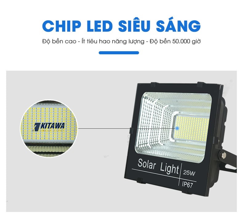 Đèn Pha Năng Lượng Mặt Trời 25W Kitawa DP125, chip led
