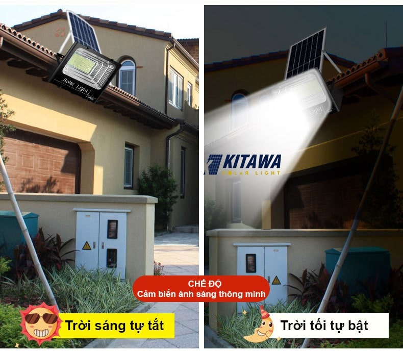 Đèn Pha Năng Lượng Mặt Trời 25W Kitawa DP125, cảm biến tắt/mở