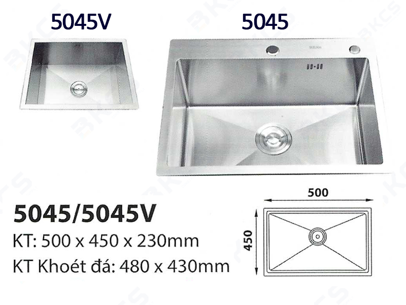 Chậu rửa chén bát 1 hộc iNox 304 Sennam 5045/5045V