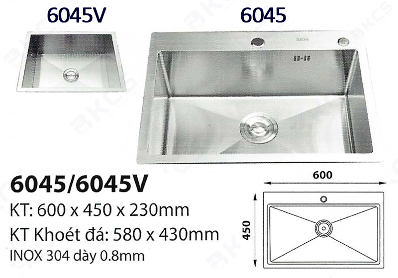 Chậu rửa chén bát 1 hộc iNox 304 Sennam 6045/6045V