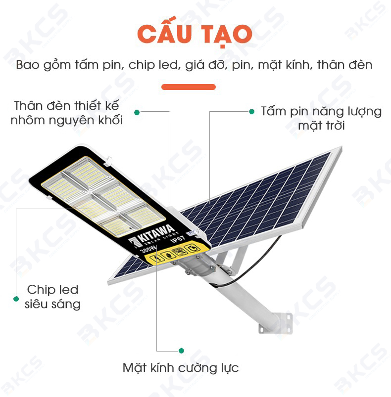 Đèn Đường Năng Lượng Mặt Trời 300W Bàn Chải Kitawa BC1300 cấu tạo