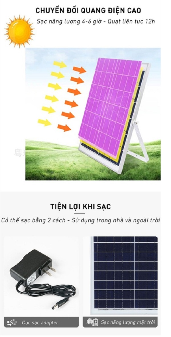 Quạt Năng Lượng Mặt Trời Kitawa 25W KQ725-T tấm pin