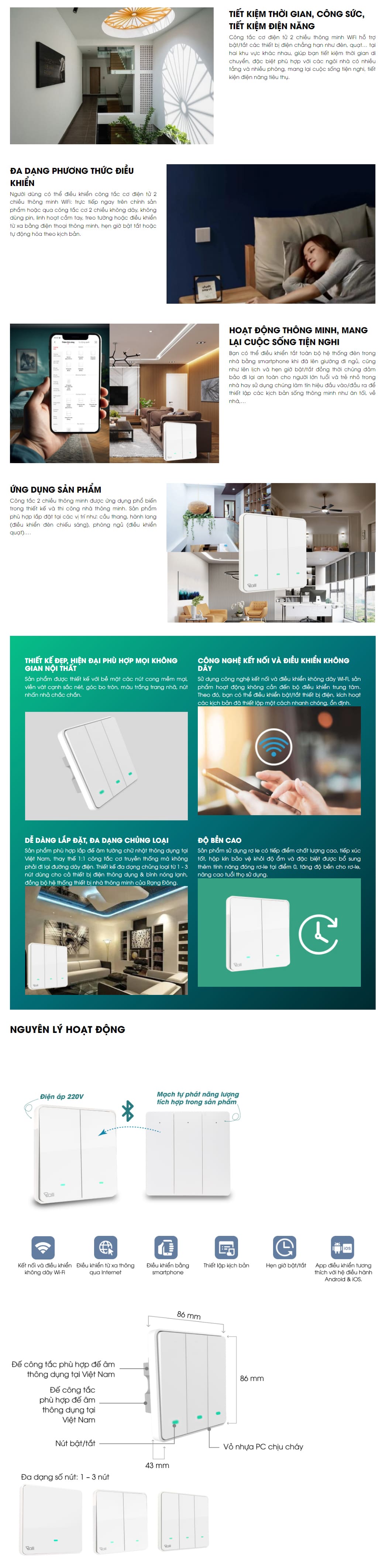 Công tắc cơ điện tử 2 chiều Wifi CTC2C.WF V1.01 Rạng Đông