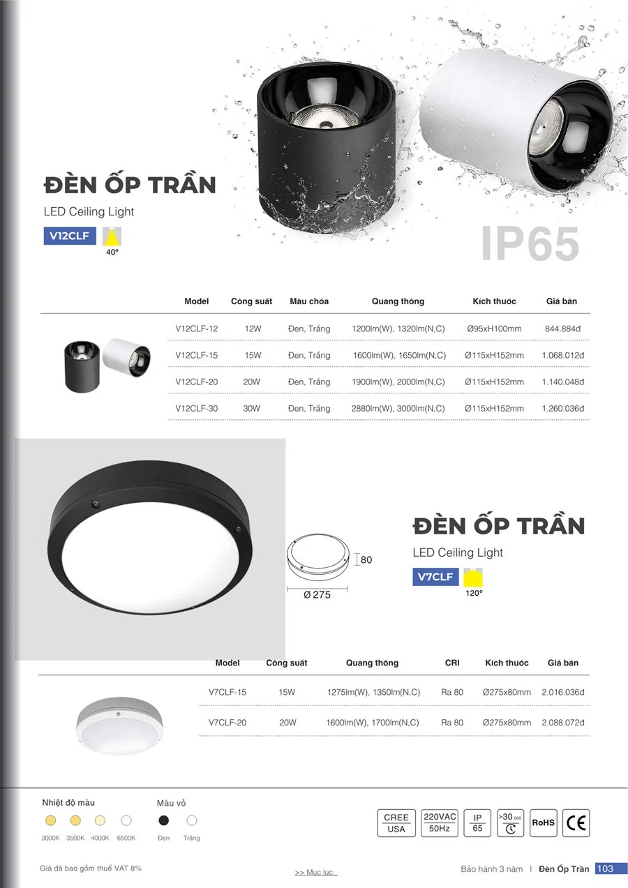 Đèn led ốp trần chống thấm IP65