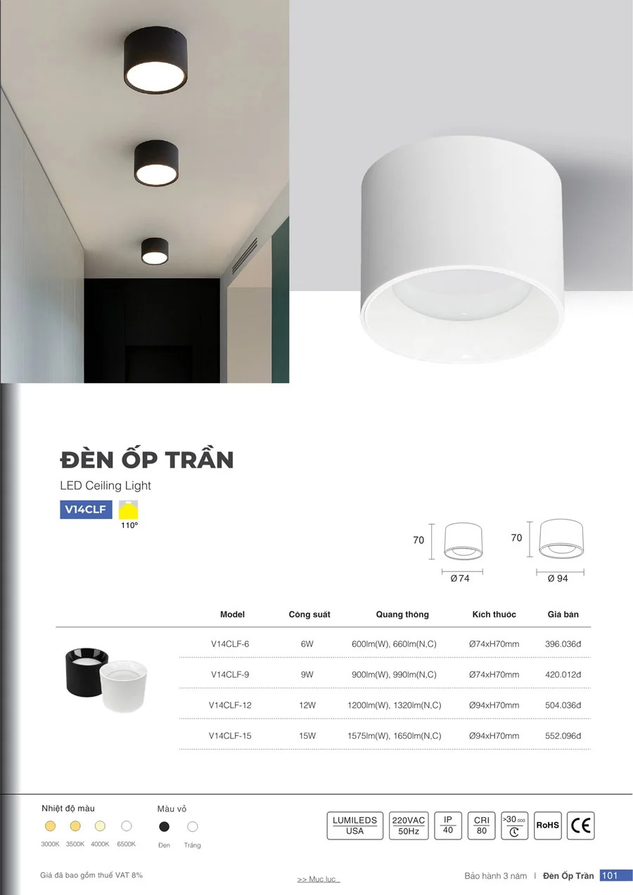 Đèn led ốp trần ống bơ Vinaled