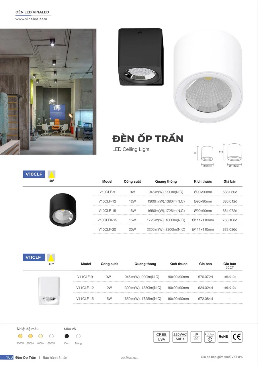 Đèn Ống Bơ Ốp Trần Tròn Vinaled