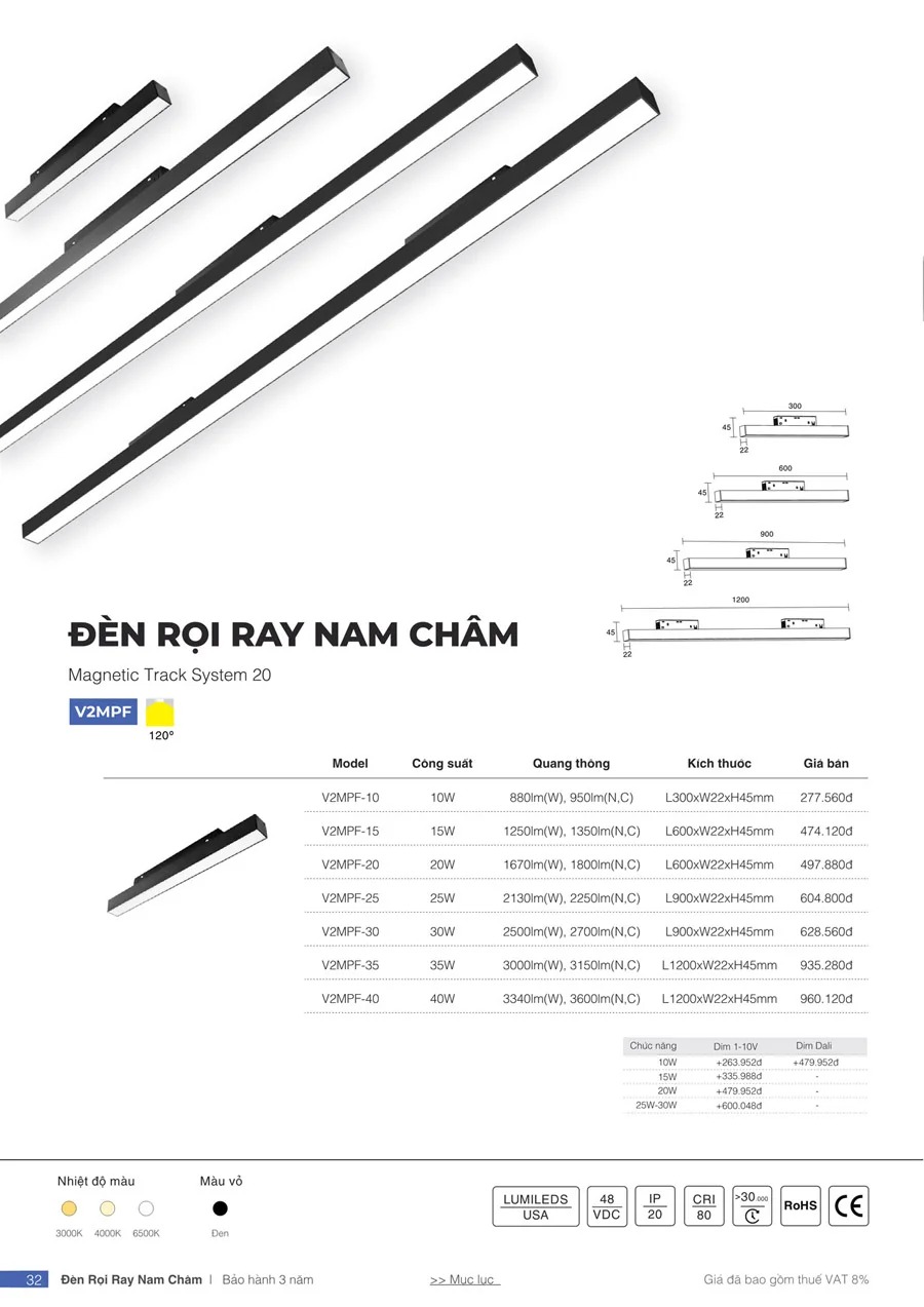 Đèn rọi ray nam châm Vinaled