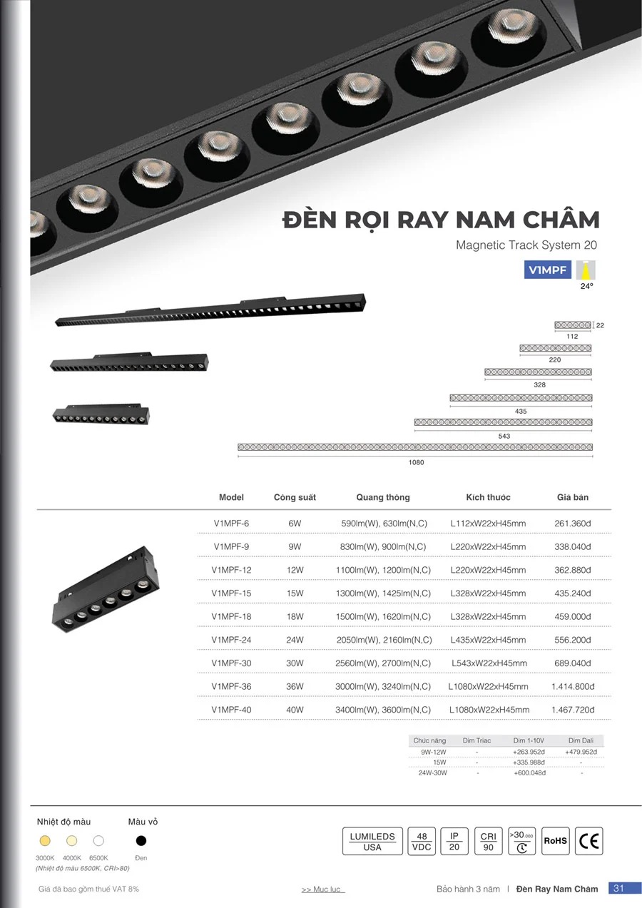 Đèn rọi ray nam châm Vinaled