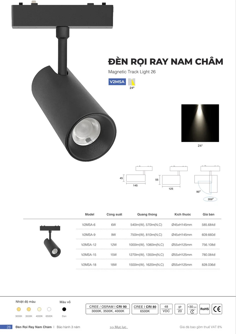 Đèn rọi ray nam châm Vinaled