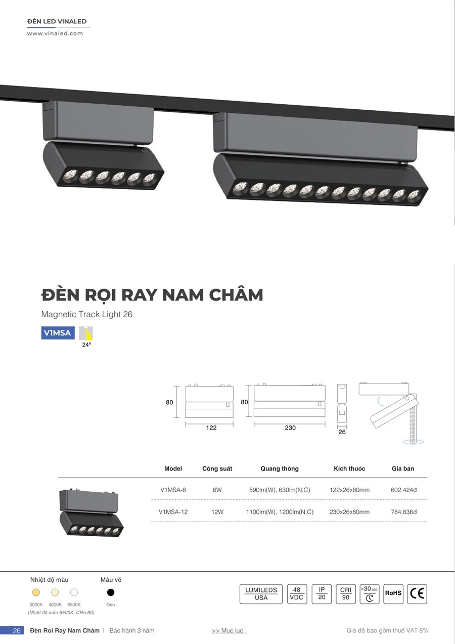 Đèn rọi ray nam châm Vinaled