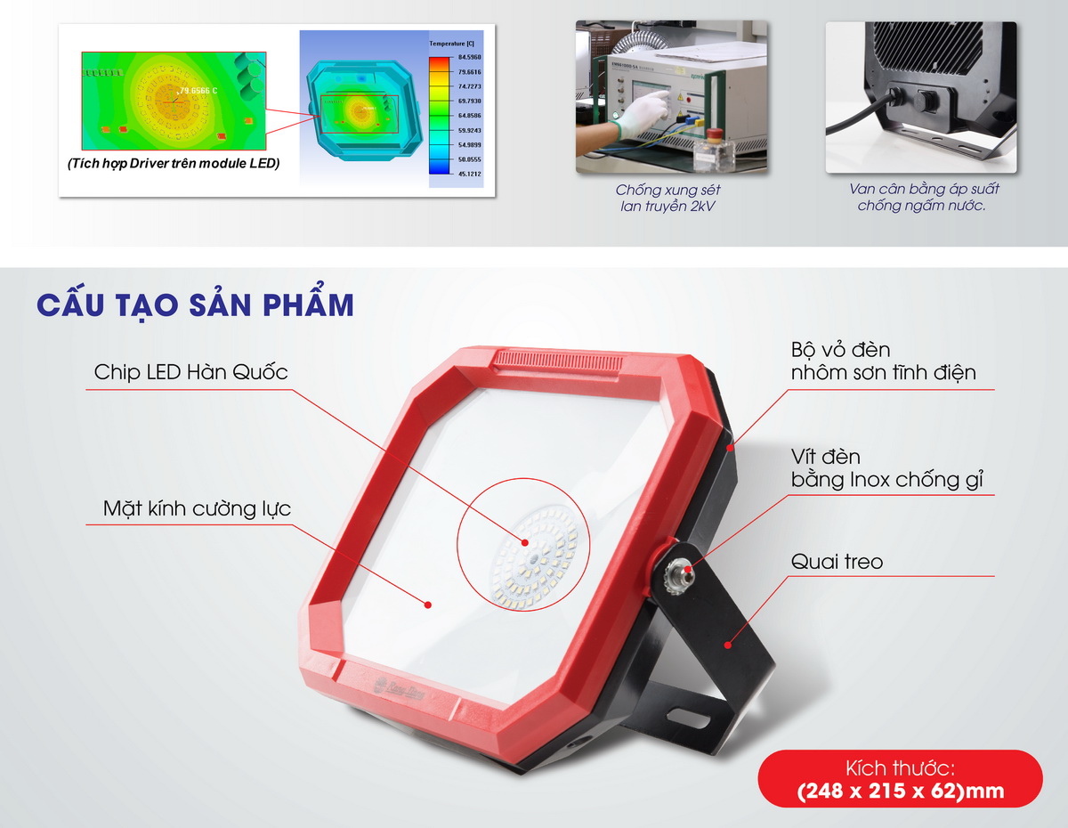 đèn led chiếu pha chống thấm CP08 50W IP65 Rạng Đông