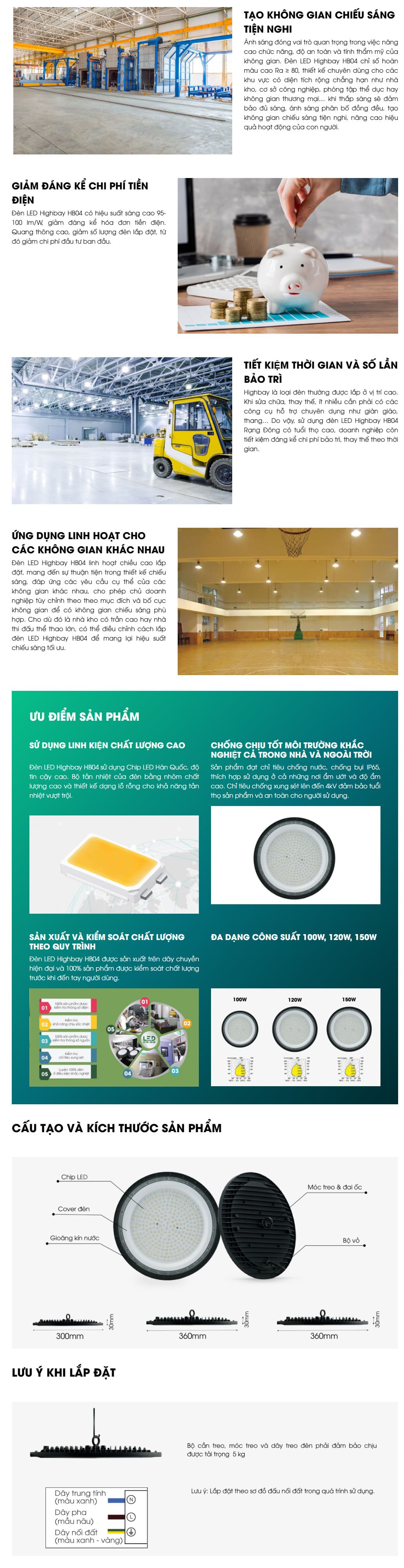 đèn led highbay UFO nhà xưởng HB04 360/120W Rạng Đông