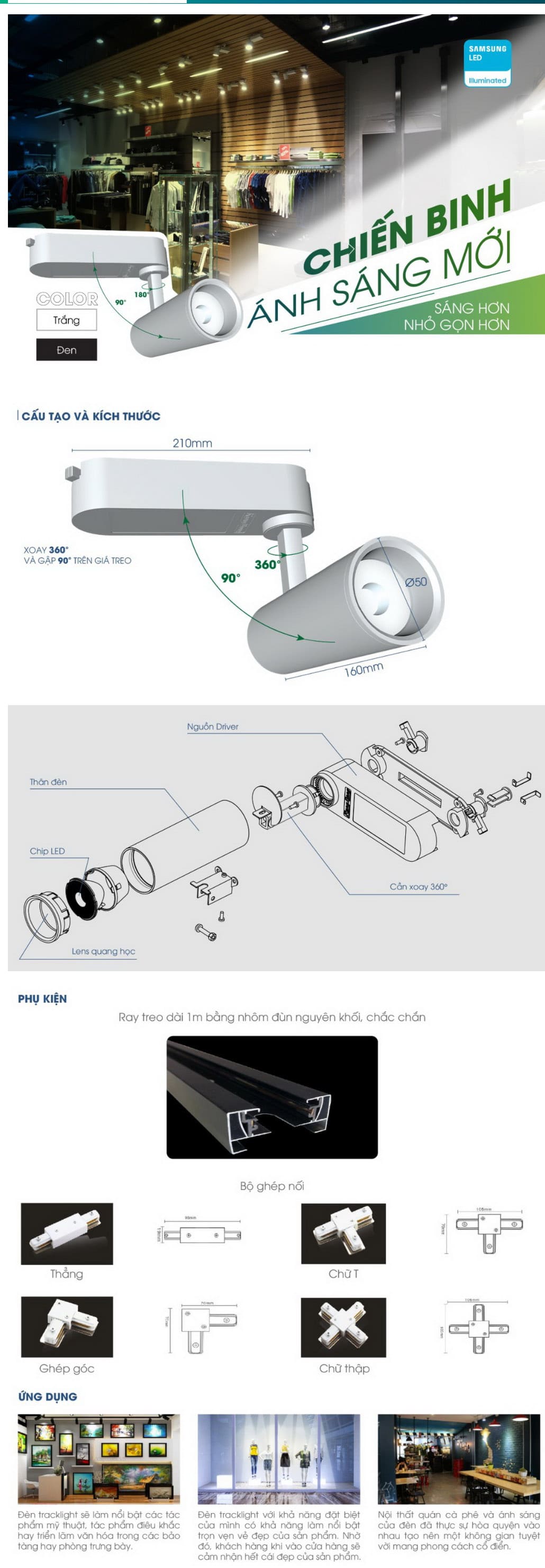 Đèn led tracklight TRL05 20W, 30W Rạng Đông (trắng/đen)