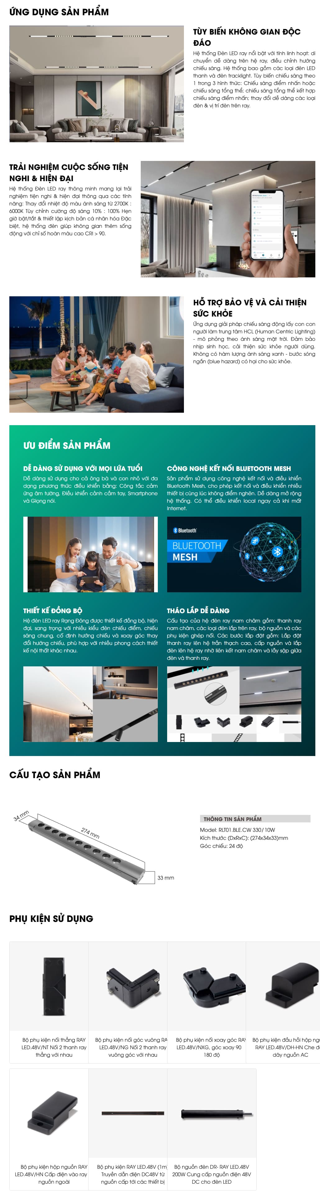 đèn ray led thanh tracklight RLT01 330/10W (48V) Rạng Đông
