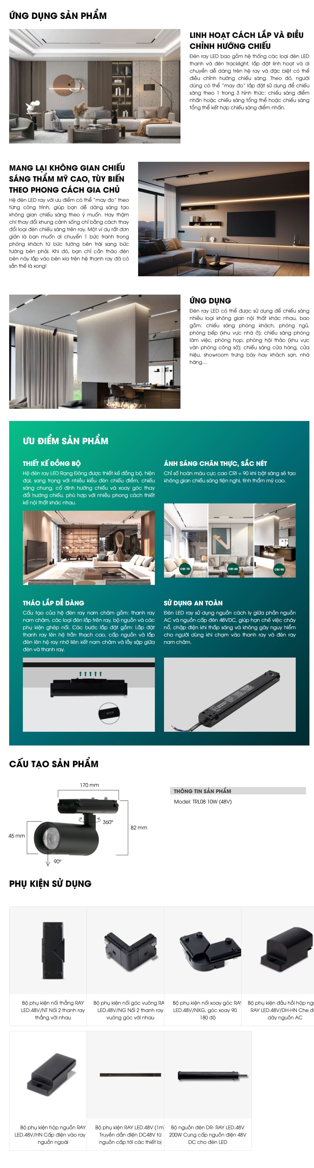 đèn led ray tracklight TRL08 10W (48V) Rạng Đông
