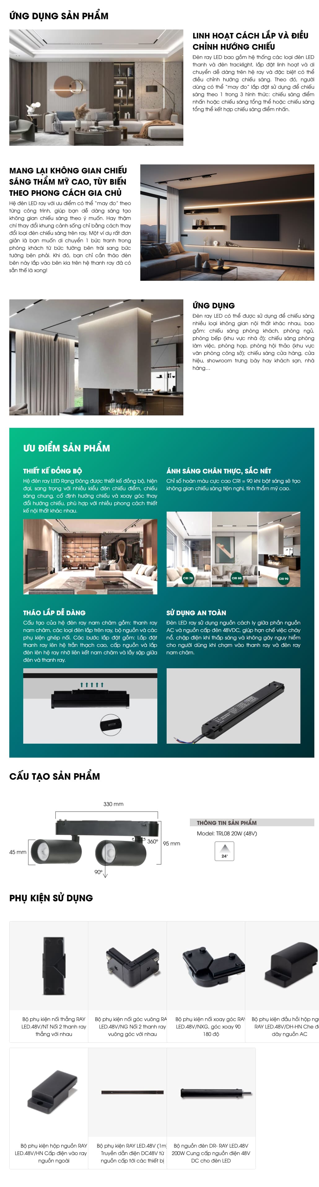 đèn led ray tracklight đôi TRL08 20W (48V) Rạng Đông