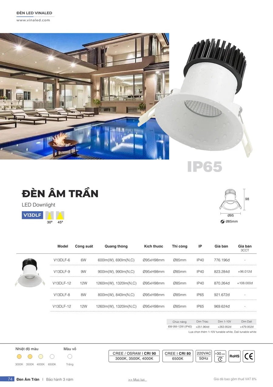 đèn âm trần chiếu điểm V13DLF VinaLed