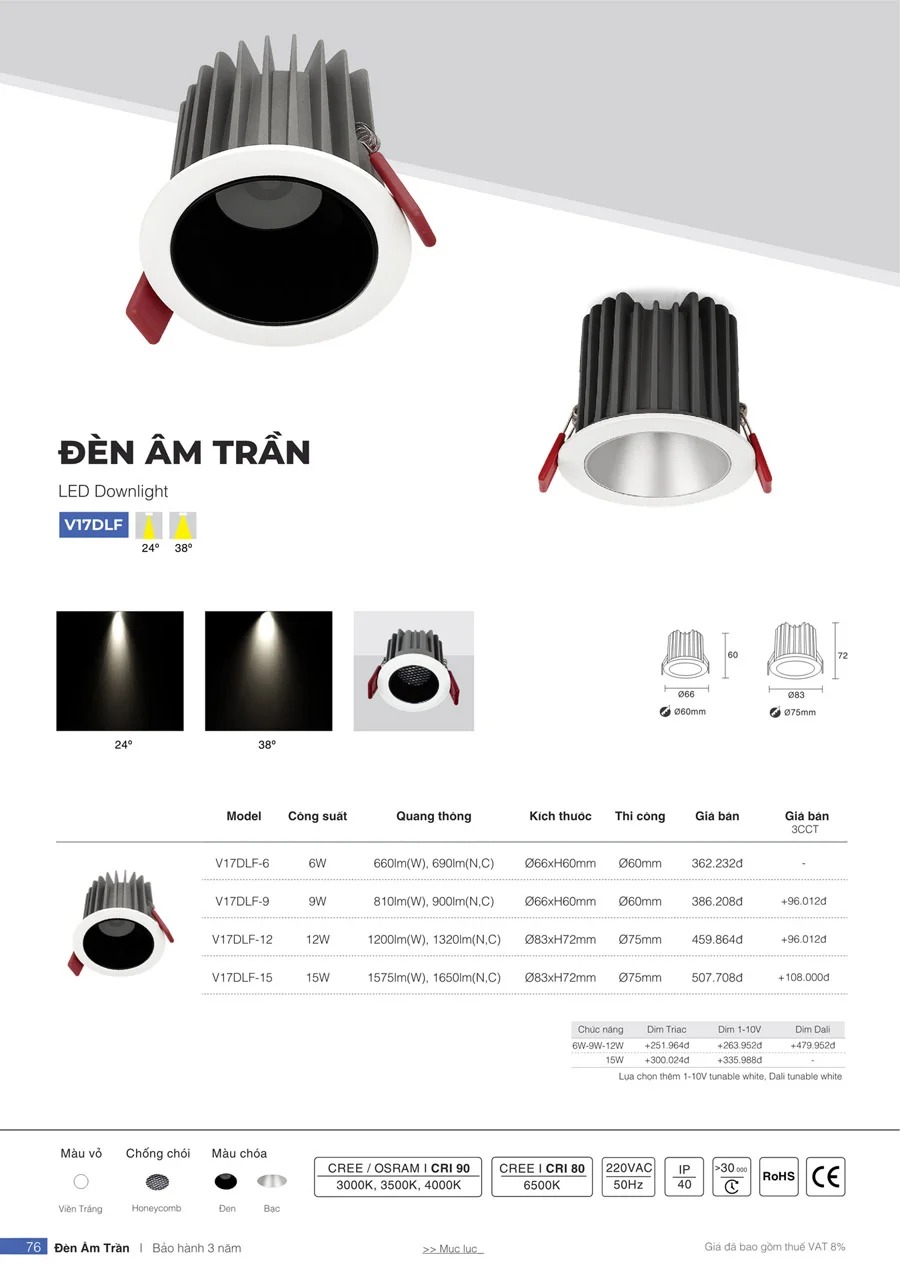 đèn âm trần chiếu điểm V17DLF VinaLed