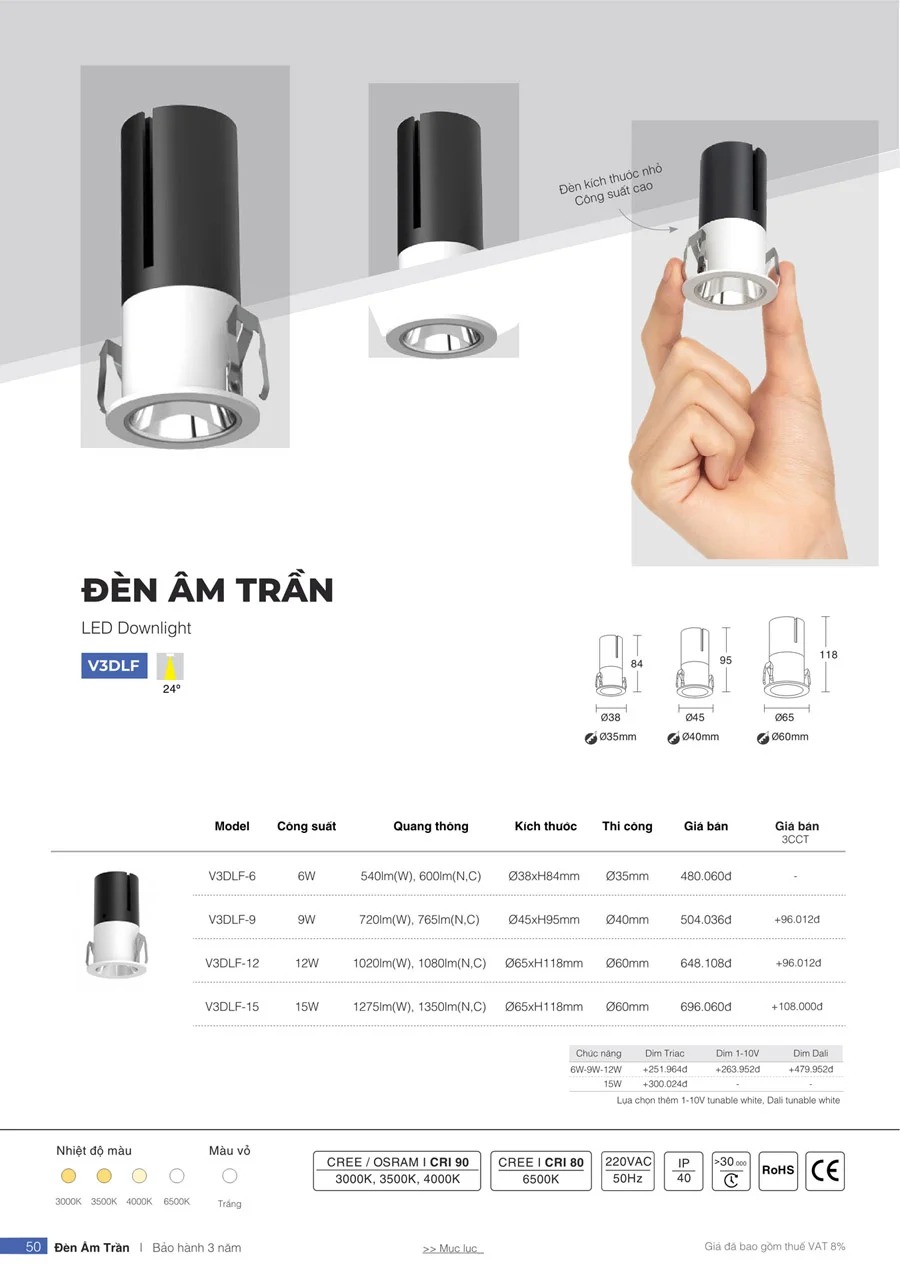 Đèn downlight âm trần V3DLF VinaLed