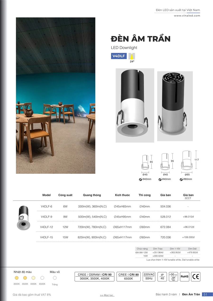 Đèn downlight âm trần V4DLF VinaLed