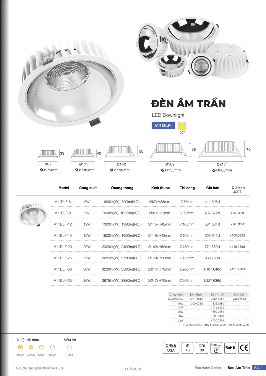 Đèn downlight âm trần V11DLF VinaLed