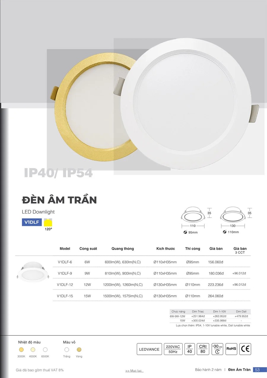 Đèn downlight âm trần V1DLF VinaLed