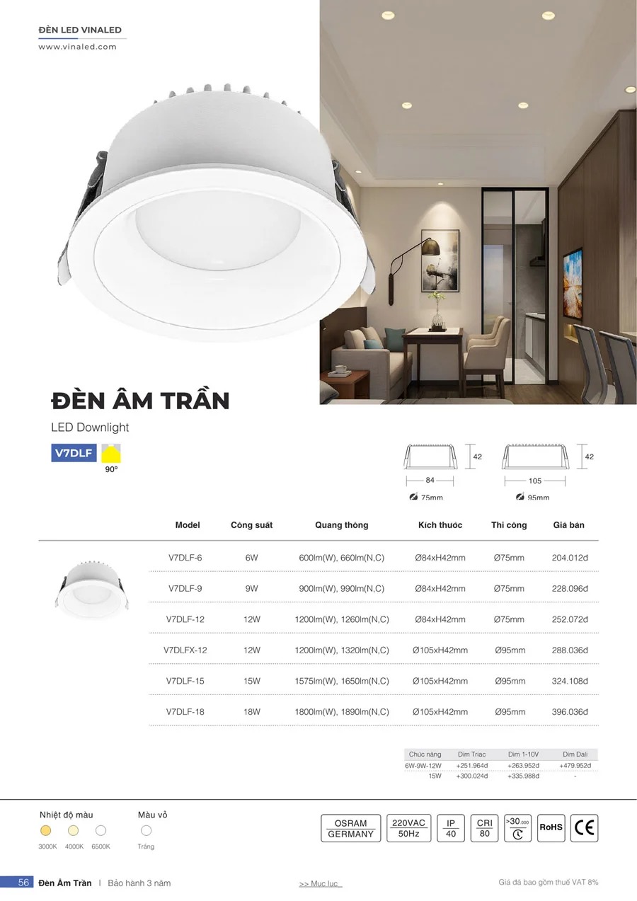 Đèn downlight âm trần V7DLF VinaLed