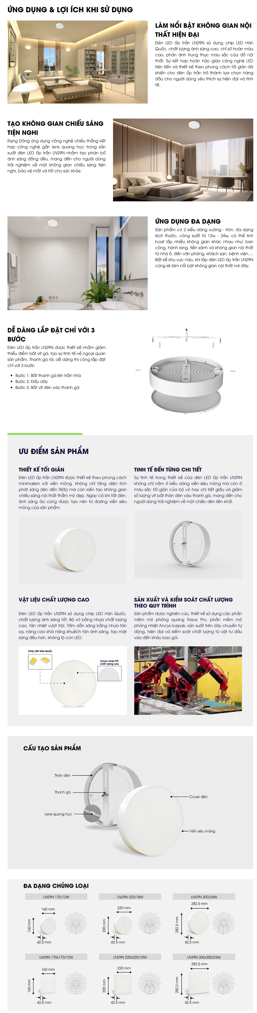 Đèn led ốp trần tròn (12W,18W,24W) LN29N Rạng Đông tràn viền