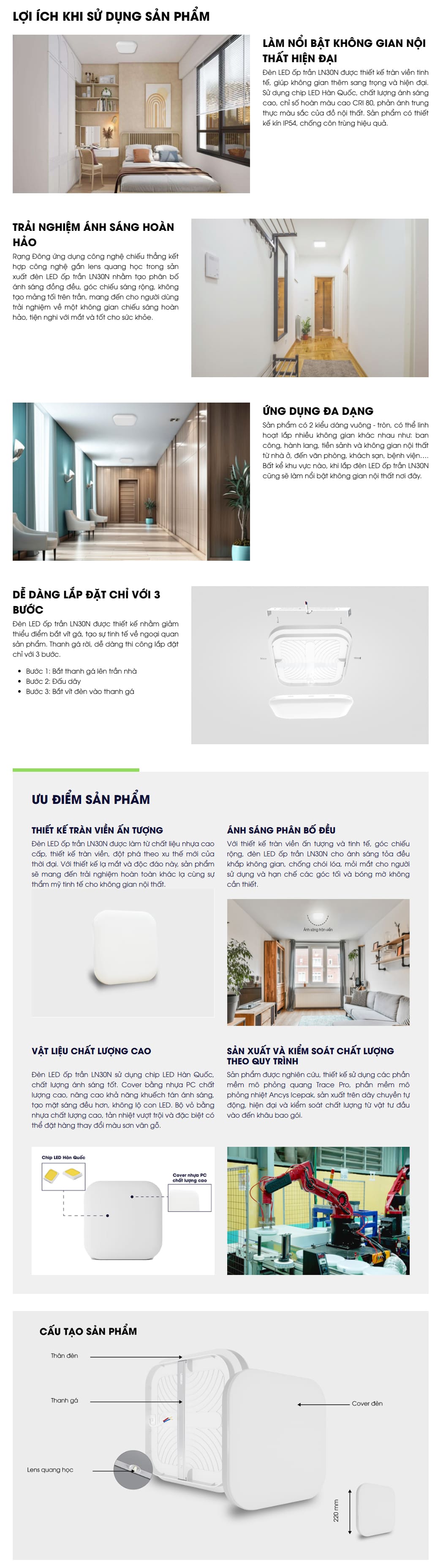 đèn led ốp trần tròn 18W LN30N Rạng Đông