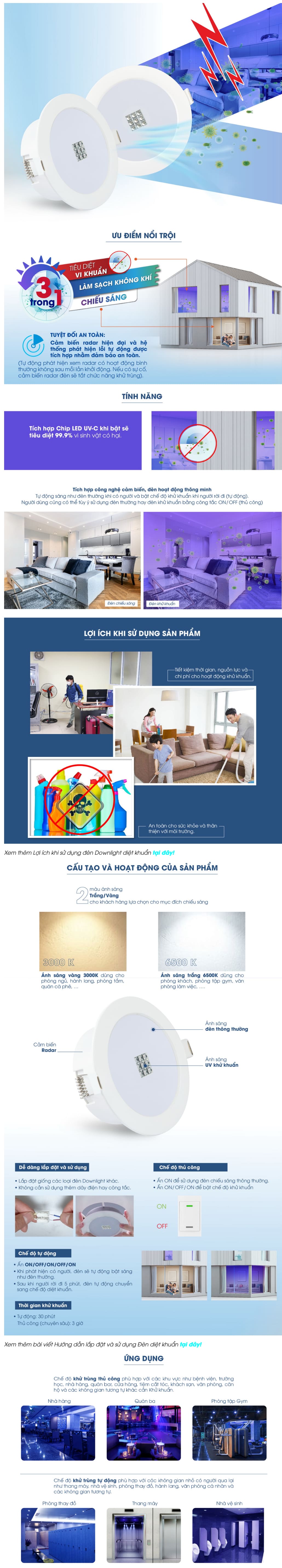 đèn led downlight âm trần diệt khuẩn 7W AT21 Rạng Đông
