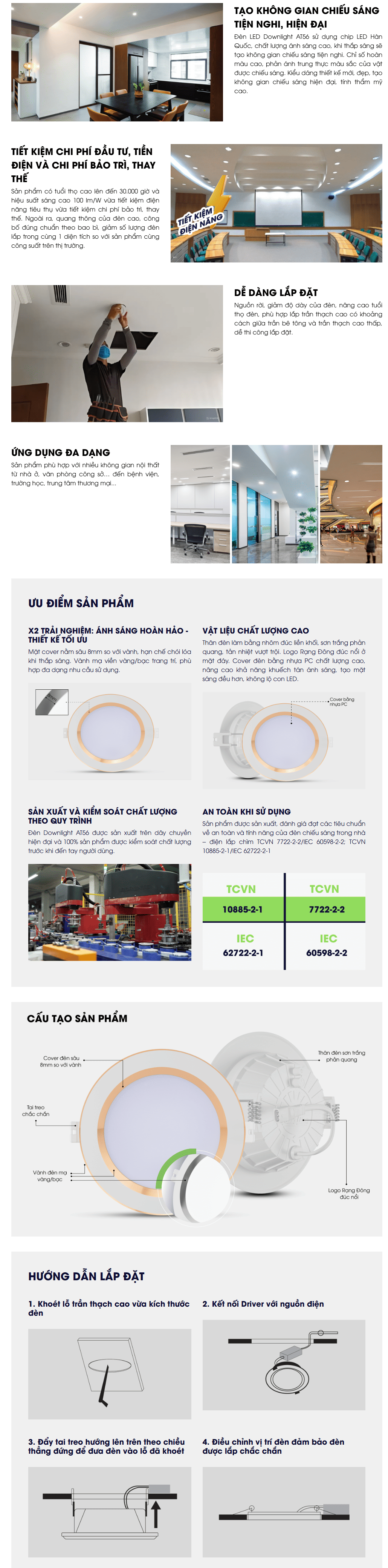 Đèn Led Downlight đổi màu AT56 (8W,10W,12W) Rạng Đông, khoét lỗ 90,110mm