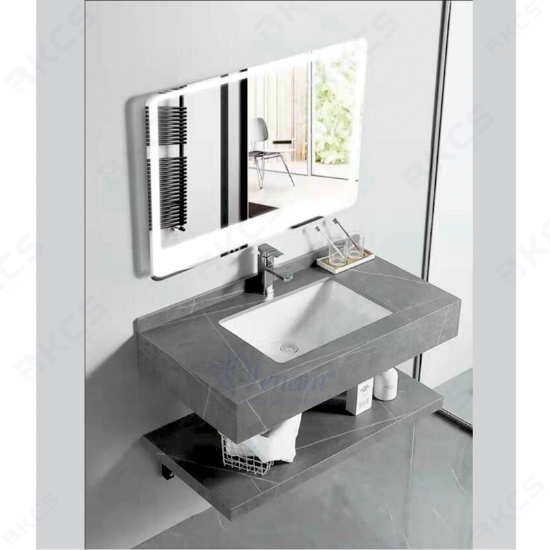 Bộ bàn đá lavabo 2 tầng âm bàn, gương led Sennam BĐ-03